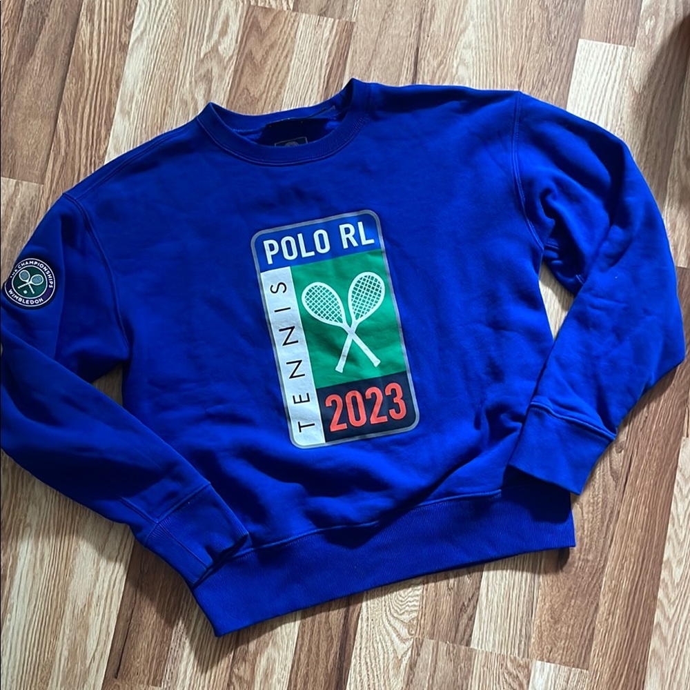 Polo by Ralph Lauren Blue Crewneck Sweater with Tennis Graphic
